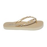 Brighton flip flops, golden sandals, comfortable arch support sandals, silver plated flip flops, designer beach shoes, embellished thong sandals, pearl heart flip flops, luxury rubber sandals. at ooh la la! in Grapevine TX 76051