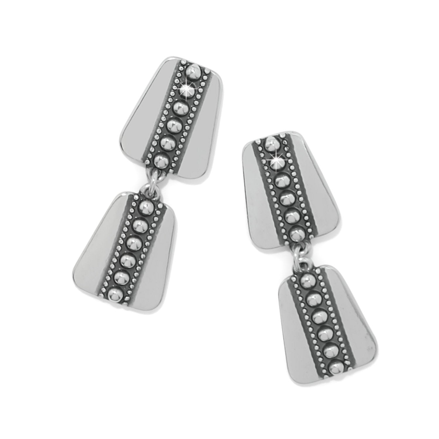 Brighton Pretty Tough Geo Post Drop earrings in silver with studded dark stripe detailing