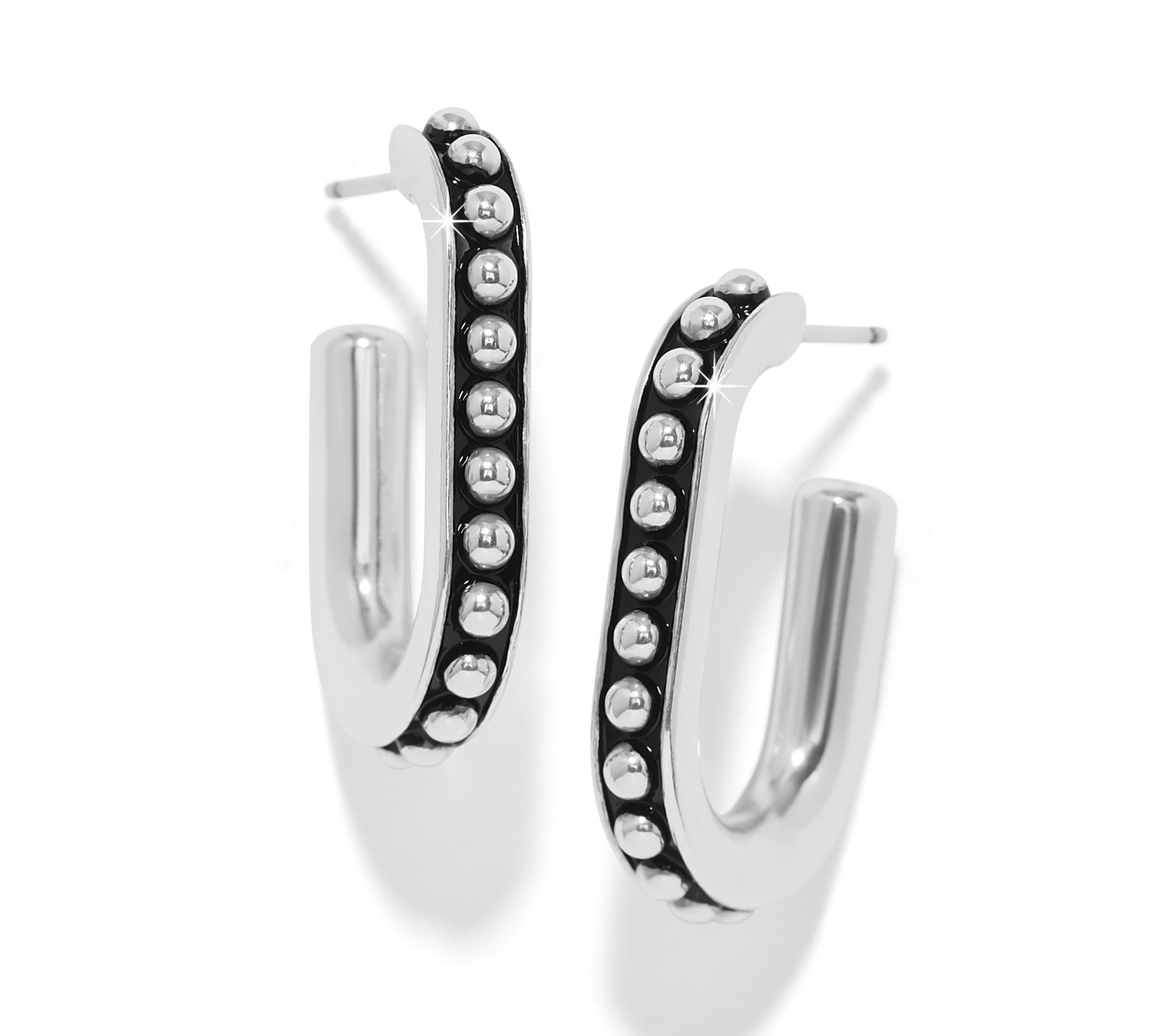 Brighton Jewelry, Silver Hoop Earrings, Pretty Tough Collection, Studded Link Earrings, Designer Silver Hoops, Edgy Fashion Jewelry, Women's Statement Earrings. at ooh la la! in Grapevine TX 76051
