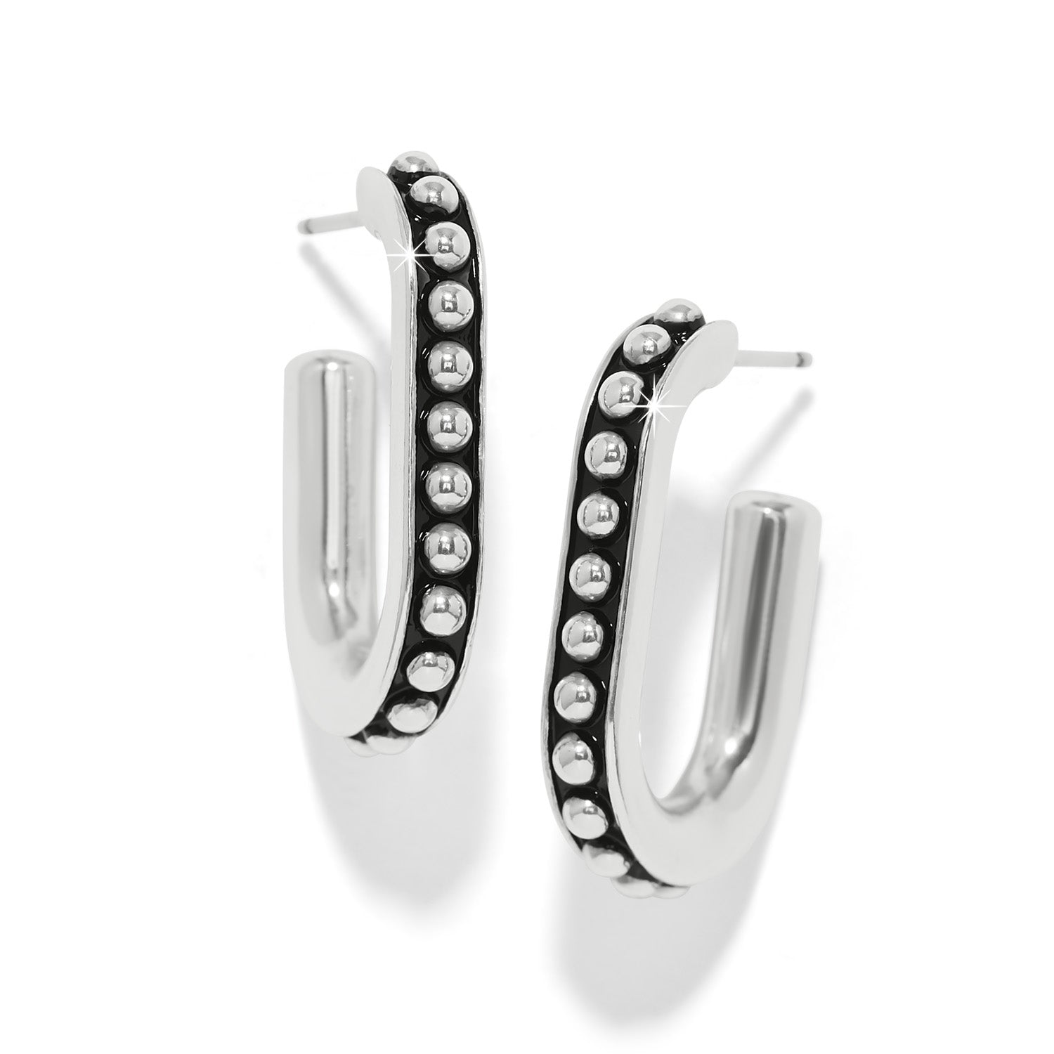 Brighton Jewelry, Silver Hoop Earrings, Pretty Tough Collection, Studded Link Earrings, Designer Silver Hoops, Edgy Fashion Jewelry, Women's Statement Earrings. at ooh la la! in Grapevine TX 76051