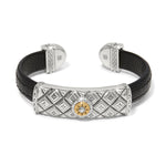 Mosaic Two Tone Leather Bar Cuff Bracelet