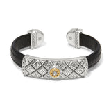 Mosaic Two Tone Leather Bar Cuff Bracelet