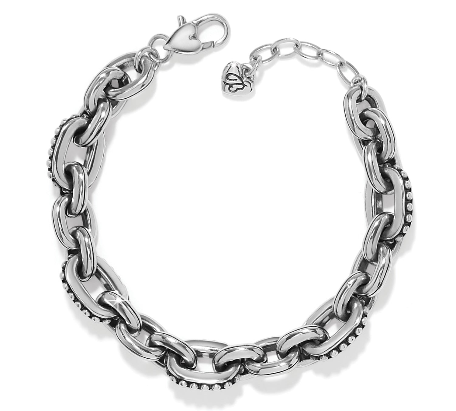 Brighton jewelry, Pretty Tough collection, silver link bracelet, women's adjustable bracelet, chunky silver bracelet, designer link jewelry, silver plated bracelet, JF0448, studded link bracelet. at ooh la la in Grapevine TX 76051