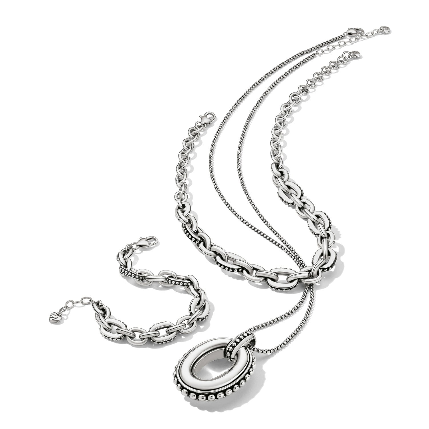 Brighton jewelry, Pretty Tough collection, silver link bracelet, women's adjustable bracelet, chunky silver bracelet, designer link jewelry, silver plated bracelet, JF0448, studded link bracelet. at ooh la la in Grapevine TX 76051
