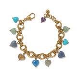 Brighton One Heart Multi Heart Bead Link Bracelet with colorful gemstone heart charms on gold chain