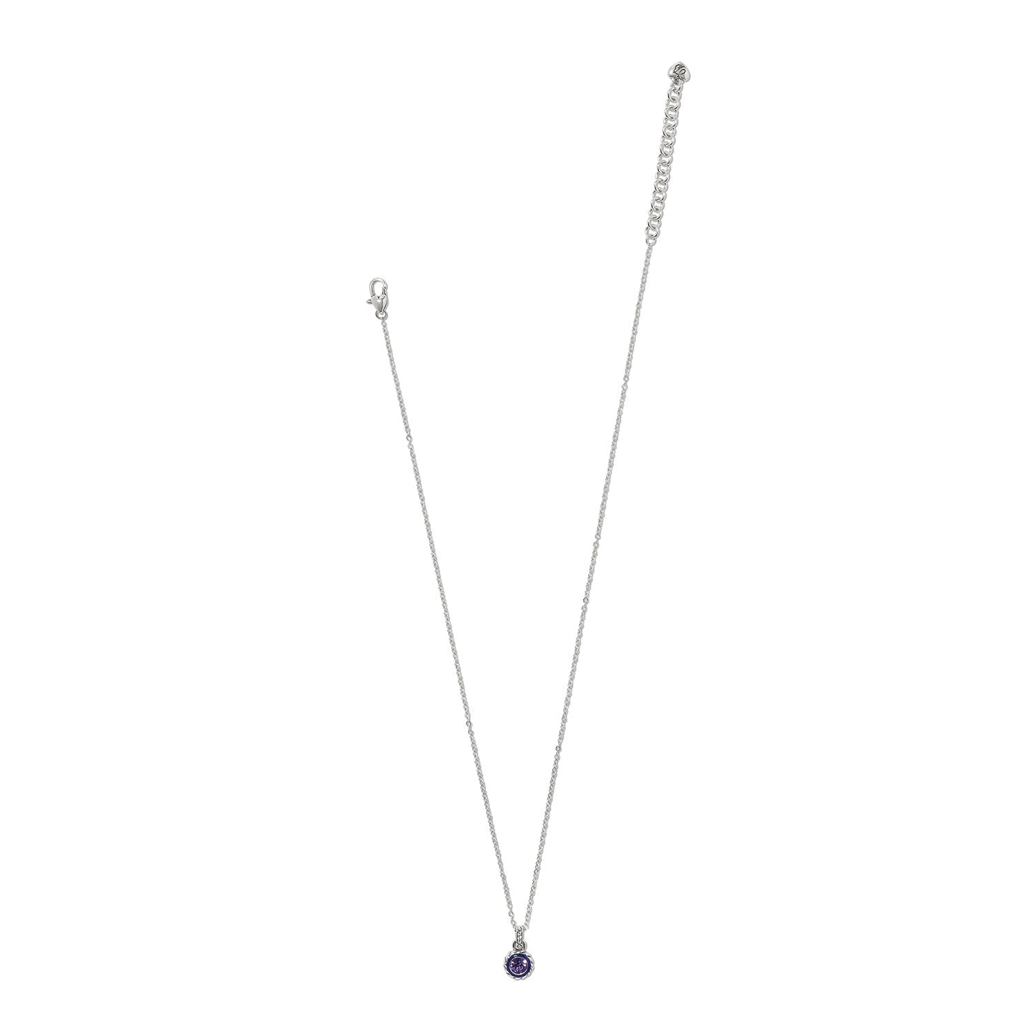 Brighton Halo Gemma Petite Round Tanzanite Necklace with silver chain and purple gemstone pendant