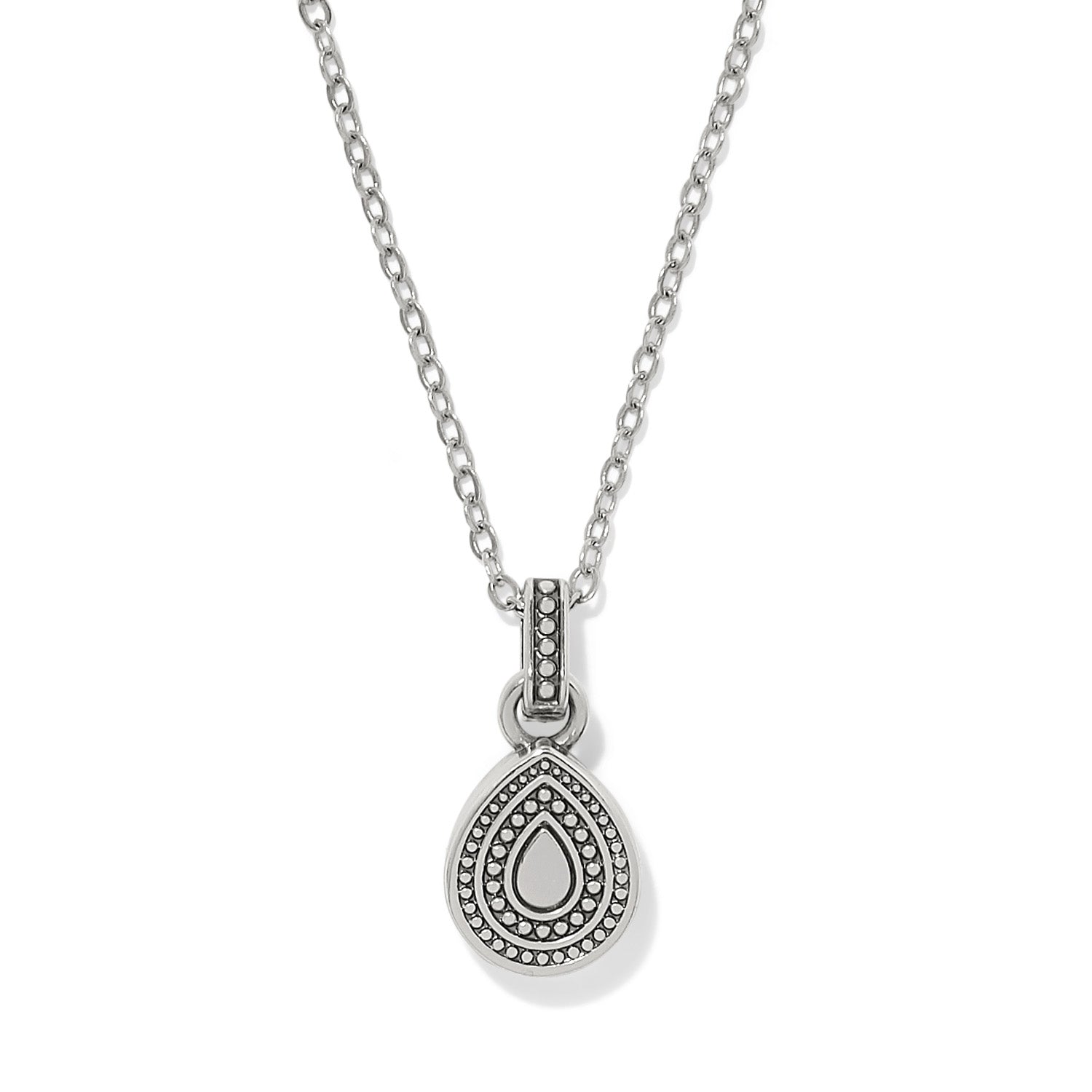 Brighton Halo Gemma Petite Teardrop Necklace with navy enamel and clear crystal pendant on silver chain