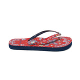 Brighton sandals, red flip flops, paisley print thongs, arch support sandals, bandanna print shoes, women's designer flip flops, summer beach footwear. at ooh la la in Grapevine TX 76051