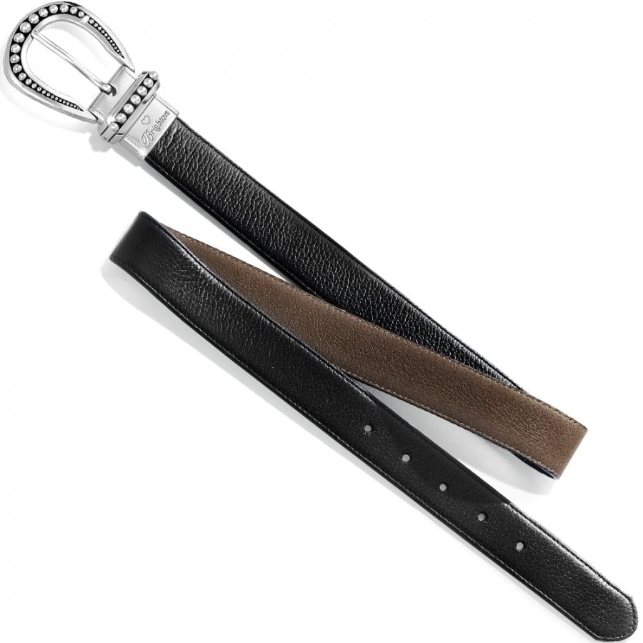 Brighton reversible leather belt with decorative silver buckle, black and brown sides