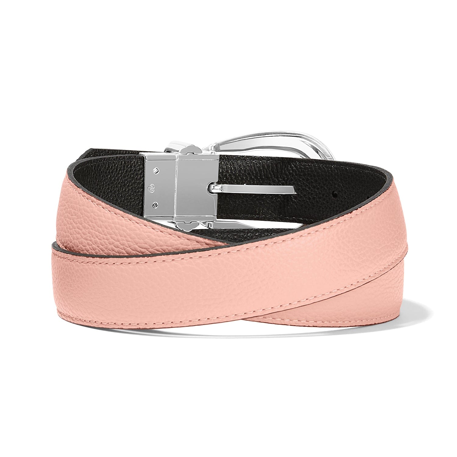 Brighton reversible leather belt in pink and black with silver buckle