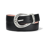 Brighton Really Tough Reversible Belt in black with studded silver buckle and pink interior