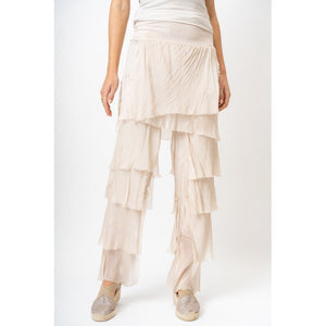 Made in Italy Silk Ruffle Pants in Beige at ooh la la! in Grapevine TX 76051