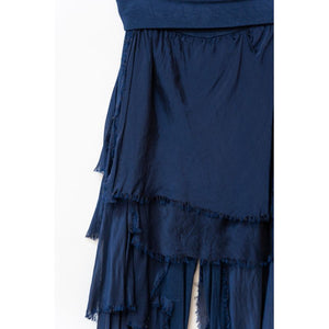 Made in Italy Silk Ruffle Pants in Navy at ooh la la! in Grapevine TX 76051