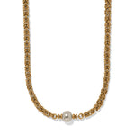 Brighton Trust Your Journey Pearl Chain Short Necklace with gold Byzantine chain and single pearl
