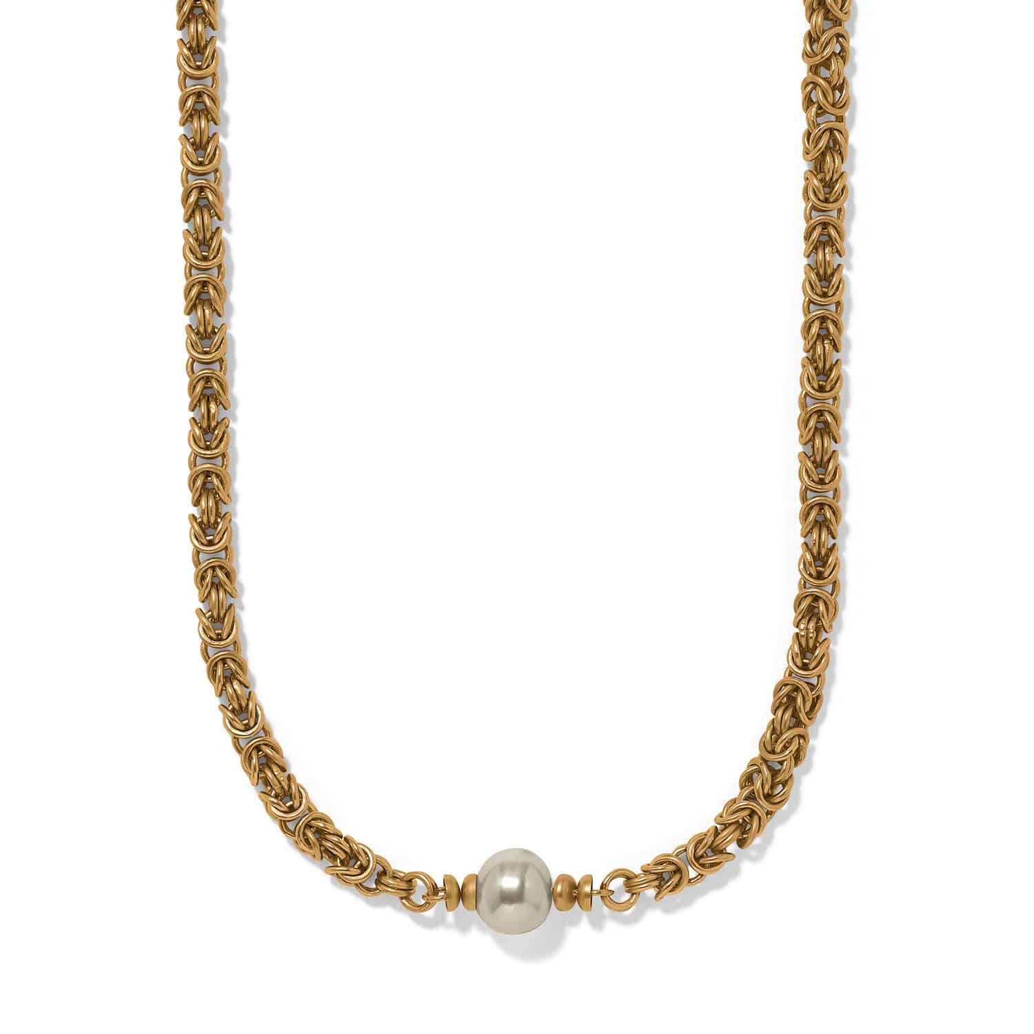 Brighton Trust Your Journey Pearl Chain Short Necklace with gold Byzantine chain and single pearl