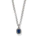 Brighton Twinkle Luxe Blue Necklace with silver rolo chain and navy blue emerald-cut pendant