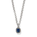 Brighton Twinkle Luxe Blue Necklace with silver rolo chain and navy blue emerald-cut pendant