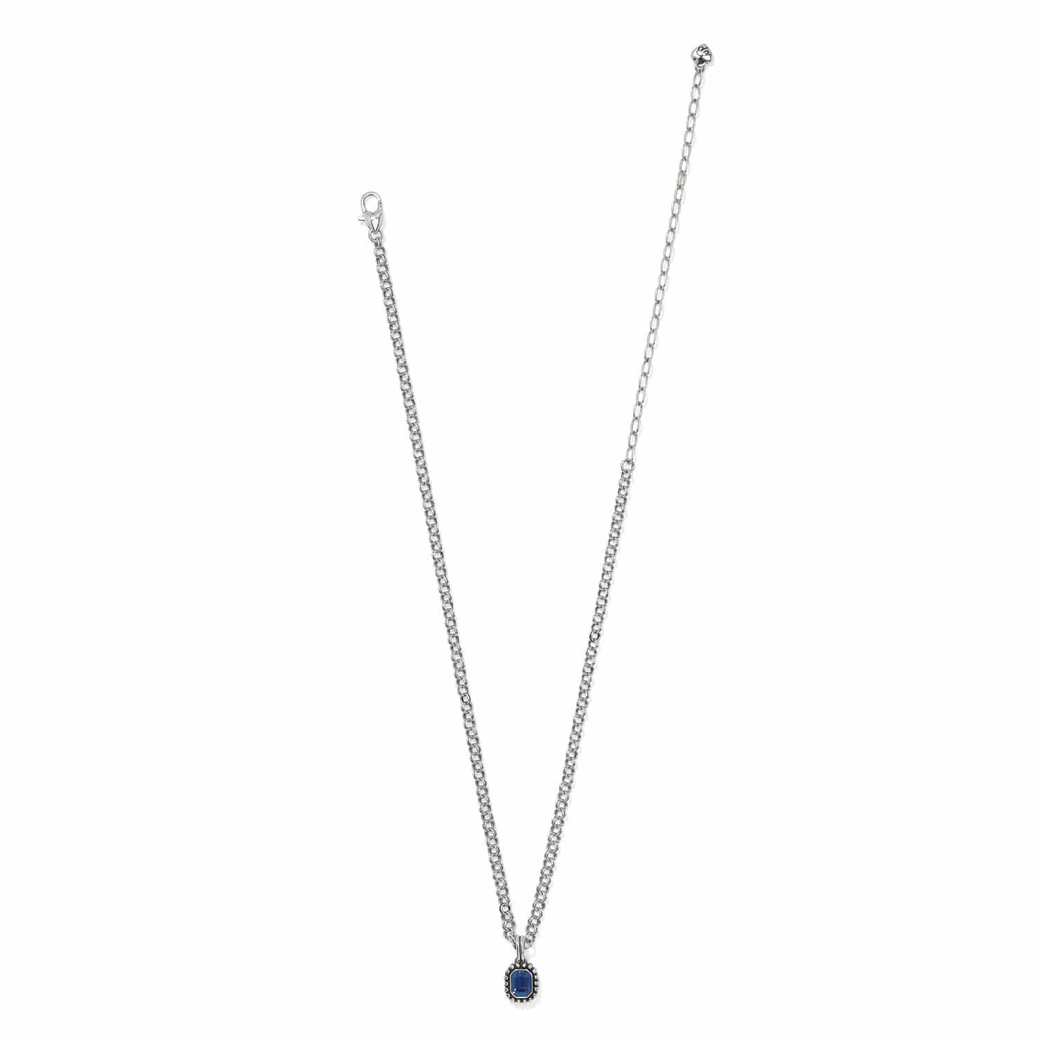 Brighton Twinkle Luxe Blue Necklace with silver chain and small blue gemstone pendant