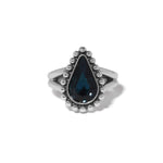 Brighton Twinkle Luxe Teardrop Blue Ring with dark navy stone and silver beaded halo setting