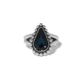Brighton Twinkle Luxe Teardrop Blue Ring with dark navy stone and silver beaded halo setting