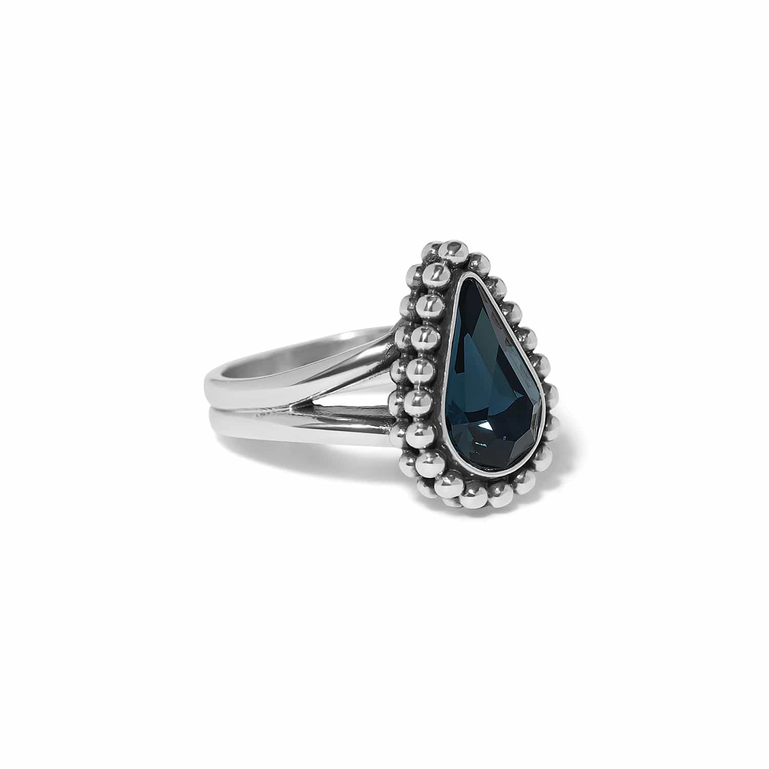 Brighton Twinkle Luxe Teardrop Blue Ring with navy gemstone and silver beaded halo