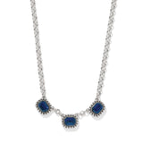 Brighton Twinkle Luxe Trio Blue Necklace with three navy blue emerald-cut crystals on silver chain