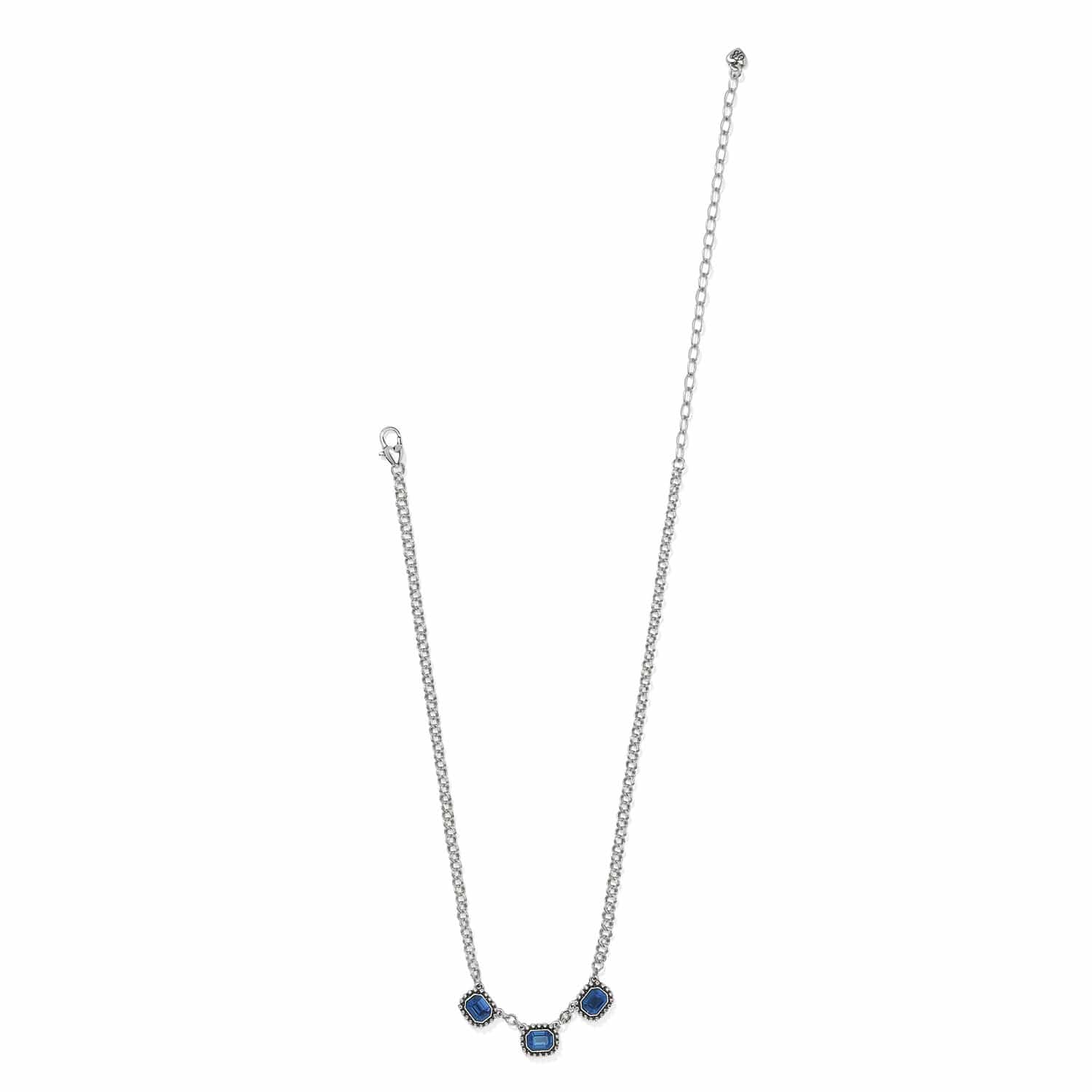Brighton Twinkle Luxe Trio Blue Necklace with three blue gemstone pendants on silver chain