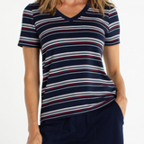 Liverpool Stripe V-Neck Knit Tee at Ooh La La! in Grapevine TX 76051