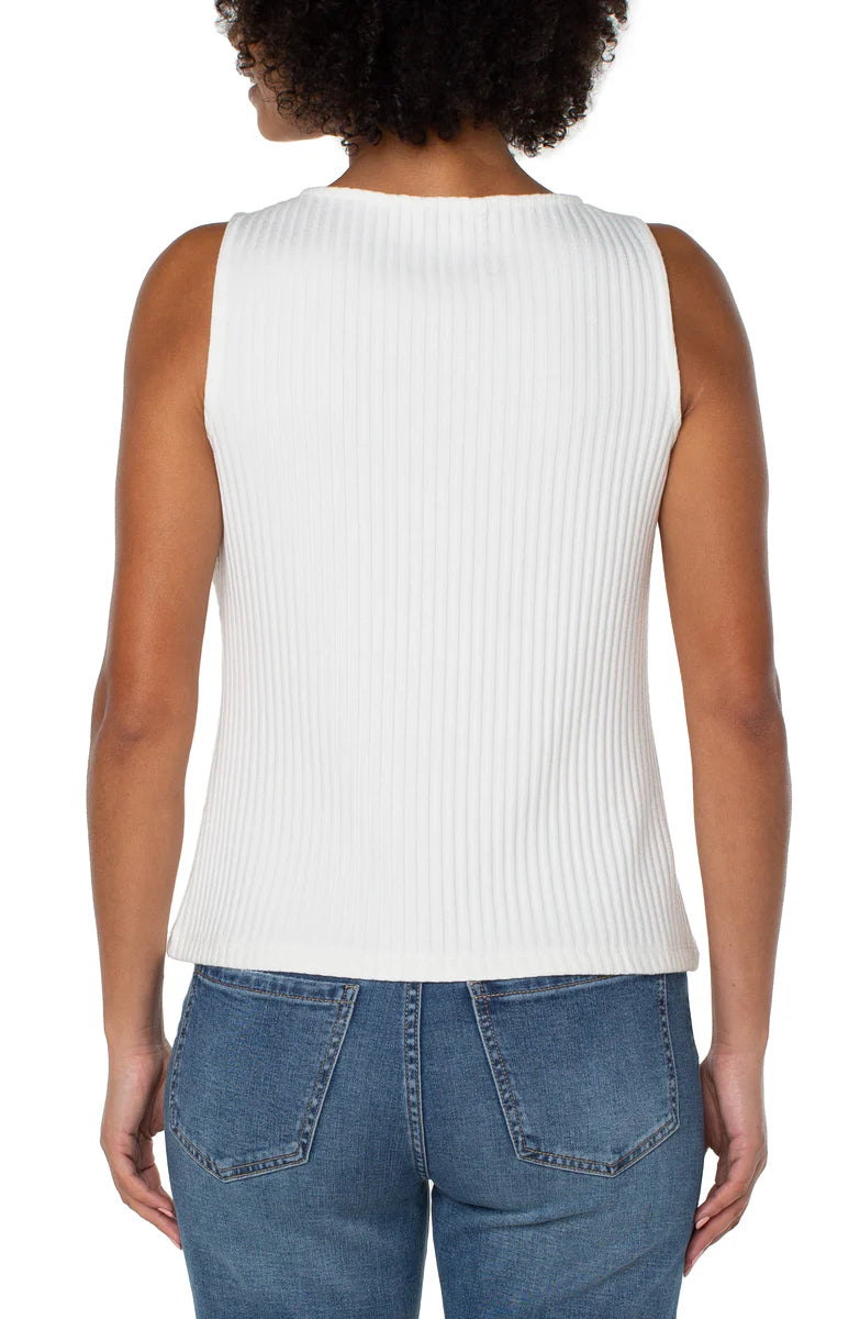Liverpool Sleeveless Boat Neck Ribbed Knit Top in Snow at ooh la la! in Grapevine TX 76051