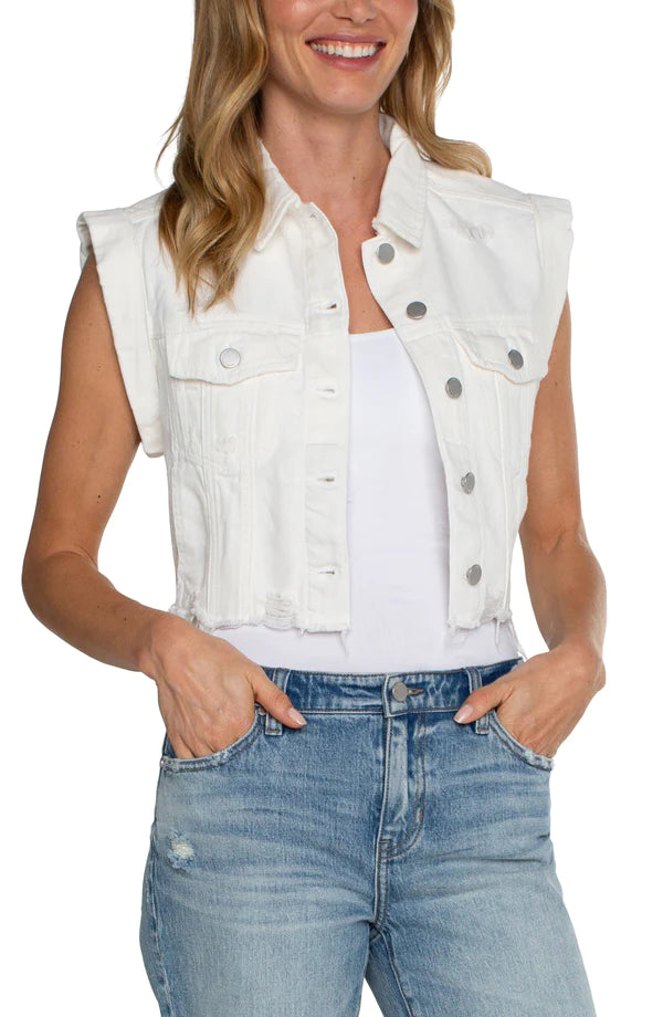 Liverpool Cropped Sleeveless Jacket in white at ooh la la! in Grapevine TX 76051