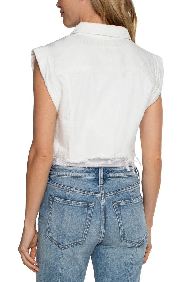 Liverpool Cropped Sleeveless Jacket in white at ooh la la! in Grapevine TX 76051