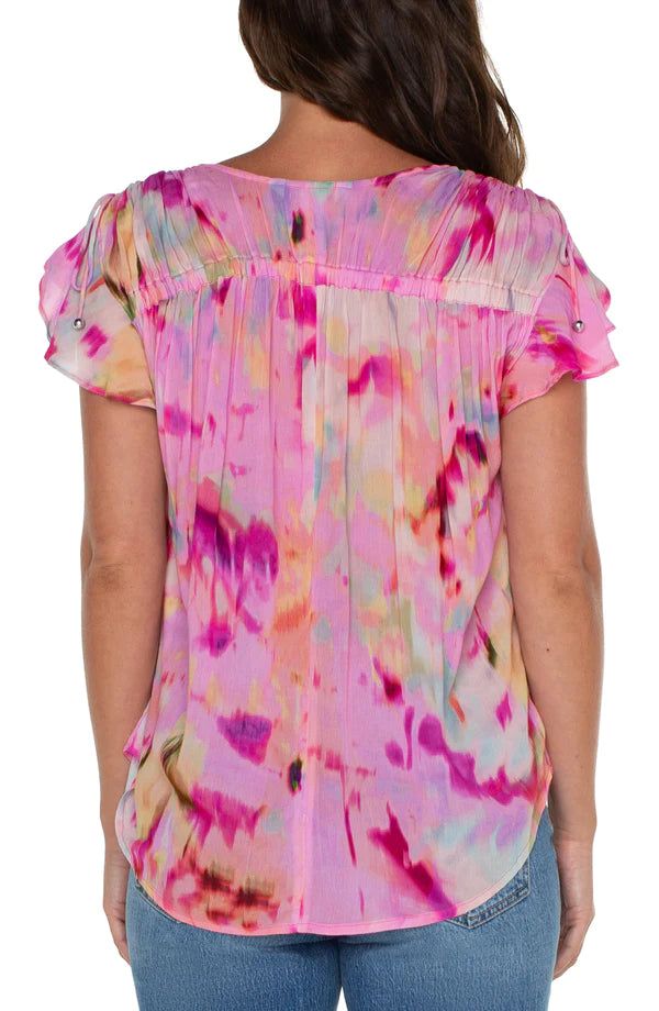 Liverpool Print Shirred Top With Tie Details at ooh la la! in Grapevine TX 76051