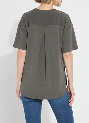 Lysse Jazmin Mixed Media Top in pewter green at ooh la la! in Grapevine TX 76051