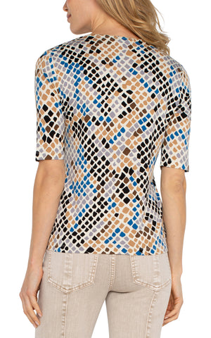 Liverpool Half Sleeve V-Neck Print Top in lapis snake multi at ooh la la in Grapevine TX 76051