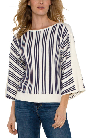 Liverpool Stripe 3/4 Dolman Sleeve Sweater in cream/navy at ooh la la! in Grapevine TX 76051