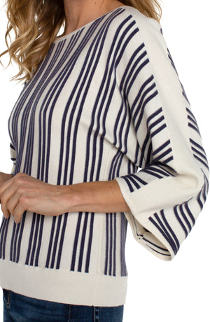 Liverpool Stripe 3/4 Dolman Sleeve Sweater in cream/navy at ooh la la! in Grapevine TX 76051