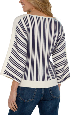 Liverpool Stripe 3/4 Dolman Sleeve Sweater in cream/navy at ooh la la! in Grapevine TX 76051