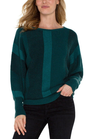 Liverpool Boat Neck Dolman Colorblock Sweater in malachite multi at ooh la la! in Grapevine TX 76051