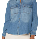 Liverpool Denim Snap Button Shirt with Pockets at ooh la la! in Grapevine TX 76051
