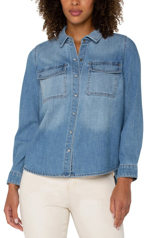 Liverpool Denim Snap Button Shirt with Pockets at ooh la la! in Grapevine TX 76051