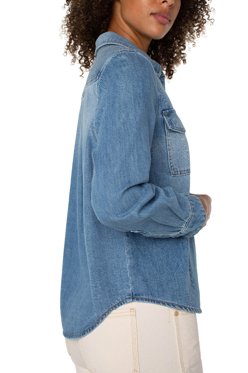 Liverpool Denim Snap Button Shirt with Pockets at ooh la la! in Grapevine TX 76051