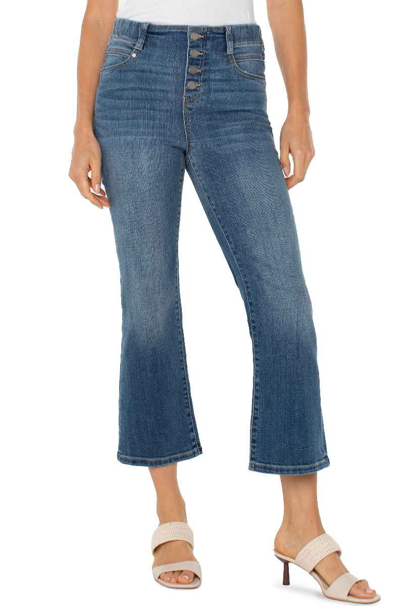 Liverpool Gia Glider® Crop Flare with Exposed Button at ooh la la! in Grapevine TX 76051