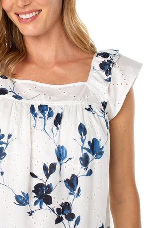 Liverpool Cap Sleeve Eyelet Floral Top at ooh la la! in Grapevine TX 76051