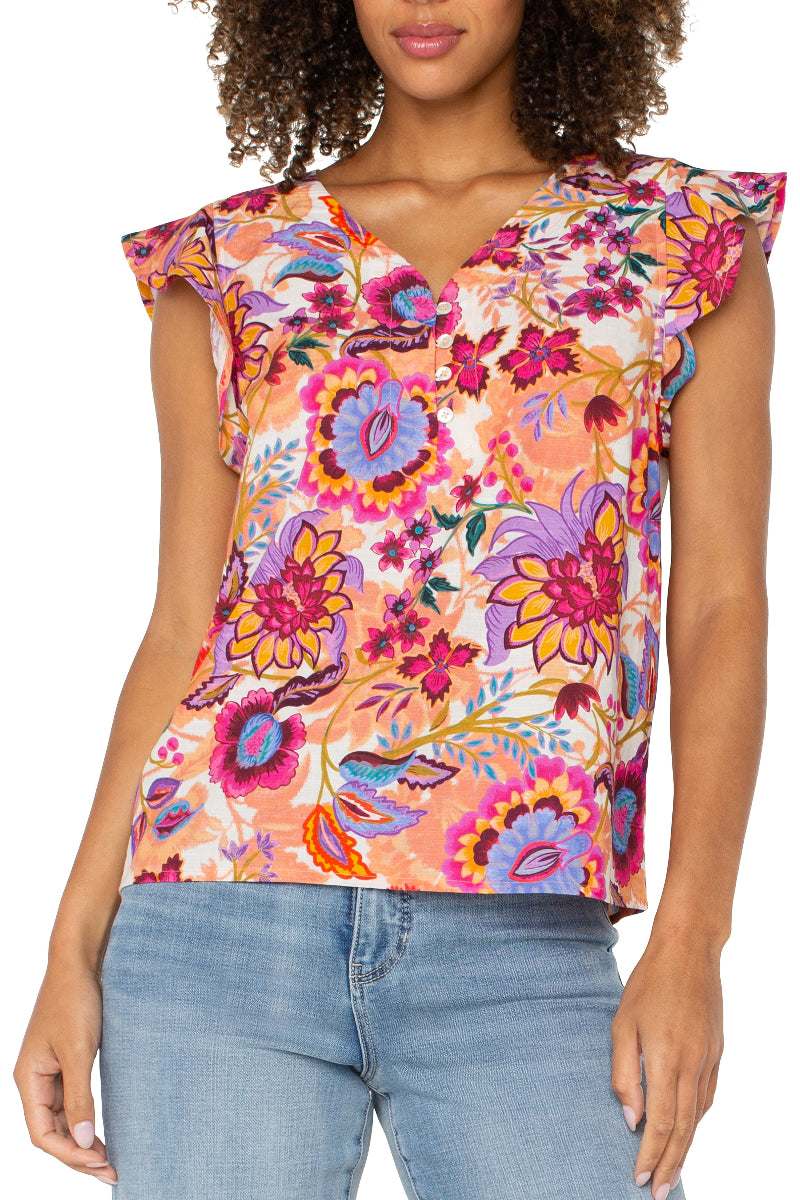 Liverpool Flutter Sleeve Floral Blouse at ooh la la! in Grapevine TX 76051