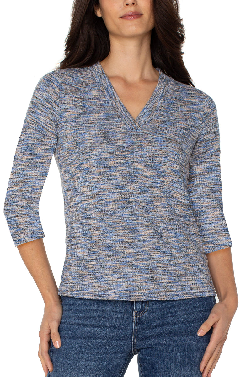 Liverpool 3/4 Sleeve Space Dye Knit Tee in blue spacedye at ooh la la! in Grapevine TX 76051