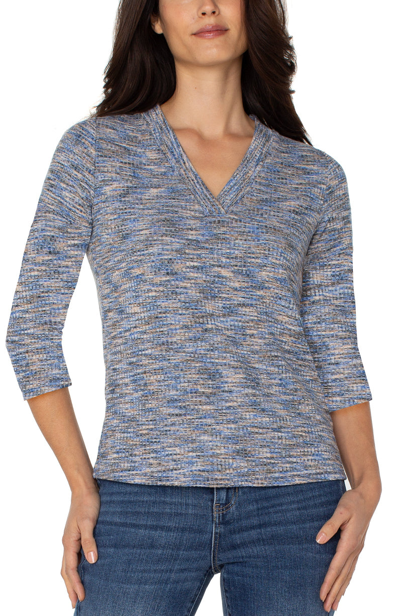 Liverpool 3/4 Sleeve Space Dye Knit Tee in blue spacedye at ooh la la! in Grapevine TX 76051