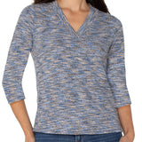 Liverpool 3/4 Sleeve Space Dye Knit Tee in blue spacedye at ooh la la! in Grapevine TX 76051