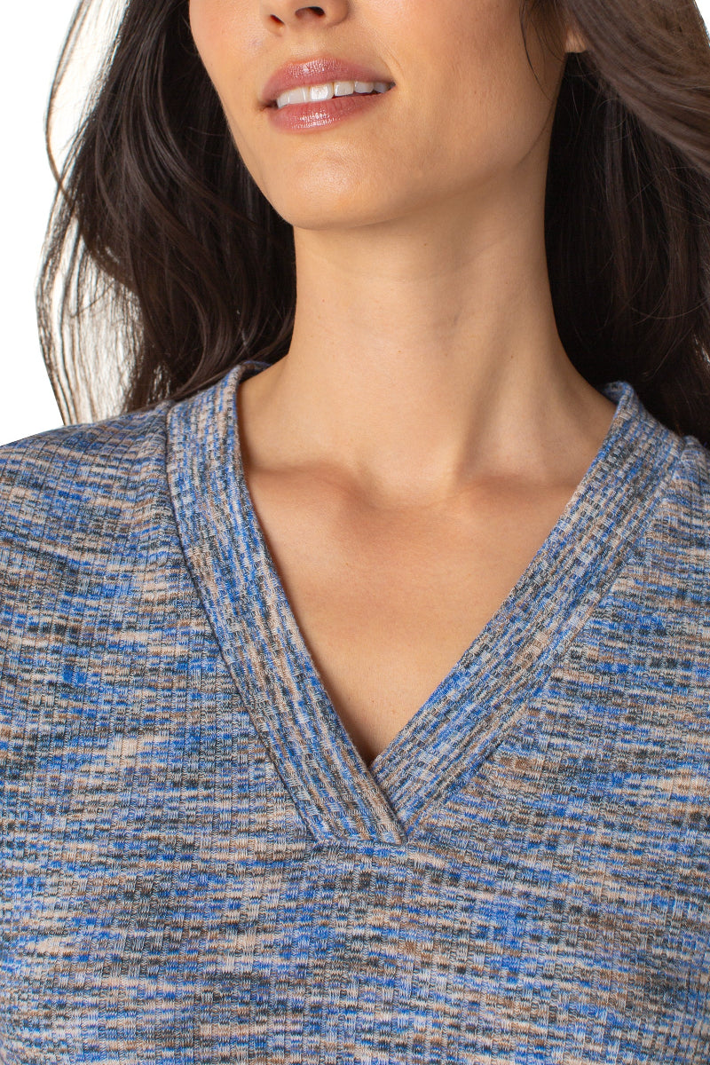 Liverpool 3/4 Sleeve Space Dye Knit Tee in blue spacedye at ooh la la! in Grapevine TX 76051