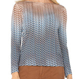 Liverpool Long Sleeve Boat Knit Top in blue tan multi at ooh la la! in Grapevine TX 76051