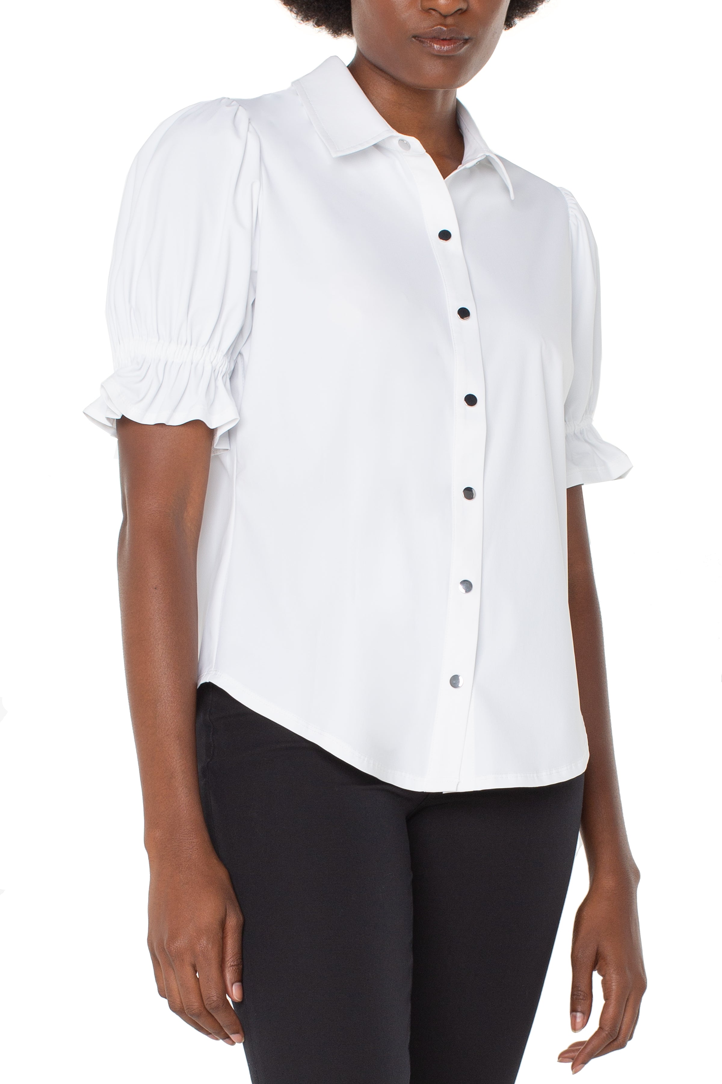 Liverpool Elbow Puff Sleeve Snap Front Shirt at Ooh La La! in Grapevine TX 76051